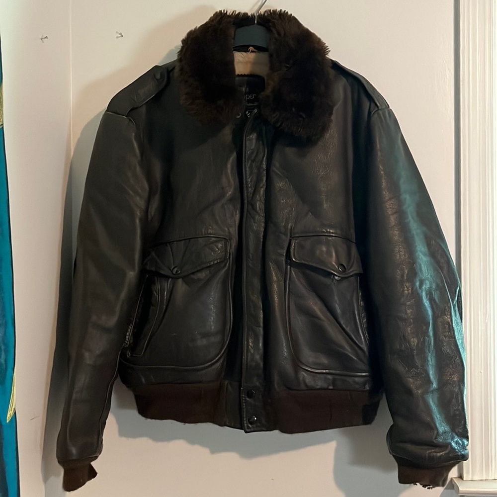 Cooper Bomber A2 Flight Jacket Goatskin Leather Sherpa Distressed Vntg Size 44"